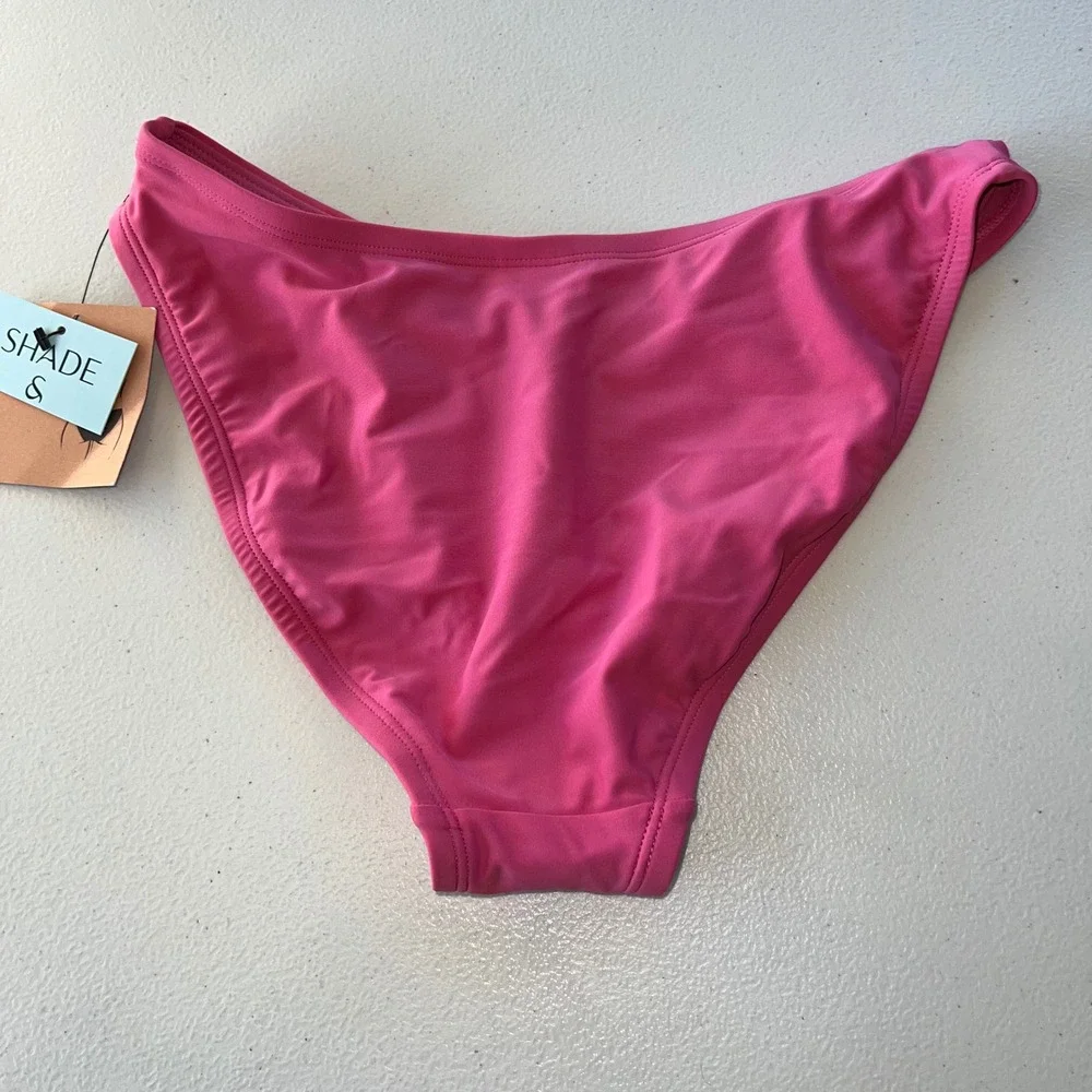 NWT Shade & Shore Pink Bikini Bottom Low Rise High Leg‎ Medium Coverage Small